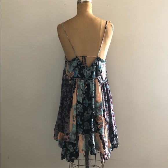 Free People] Purple Blue flower prints Cut edge Slip Dress - Picture 5 of 10